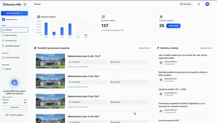 Ukázka tvorby rozpočtu v aplikaci RozpočetPRO